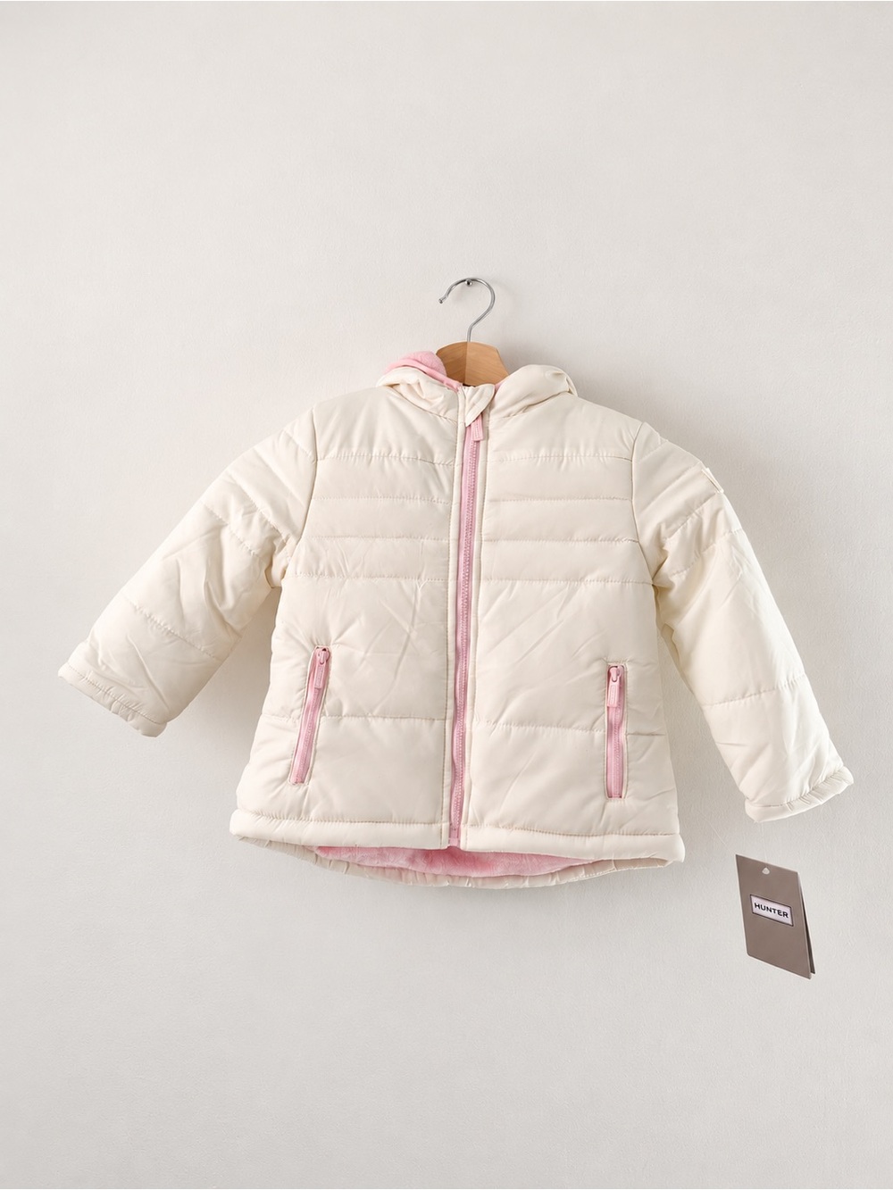 Hunter Girls Cream & Pink Puffer Coat 4T NWT